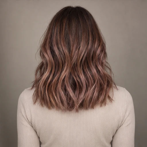 Medium-length brown waves with muted rose-toned sections
