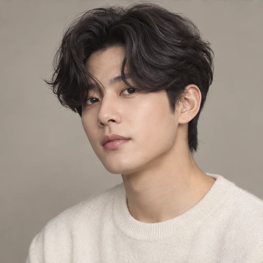 Short dark hair with a centre part and softly curved waves
